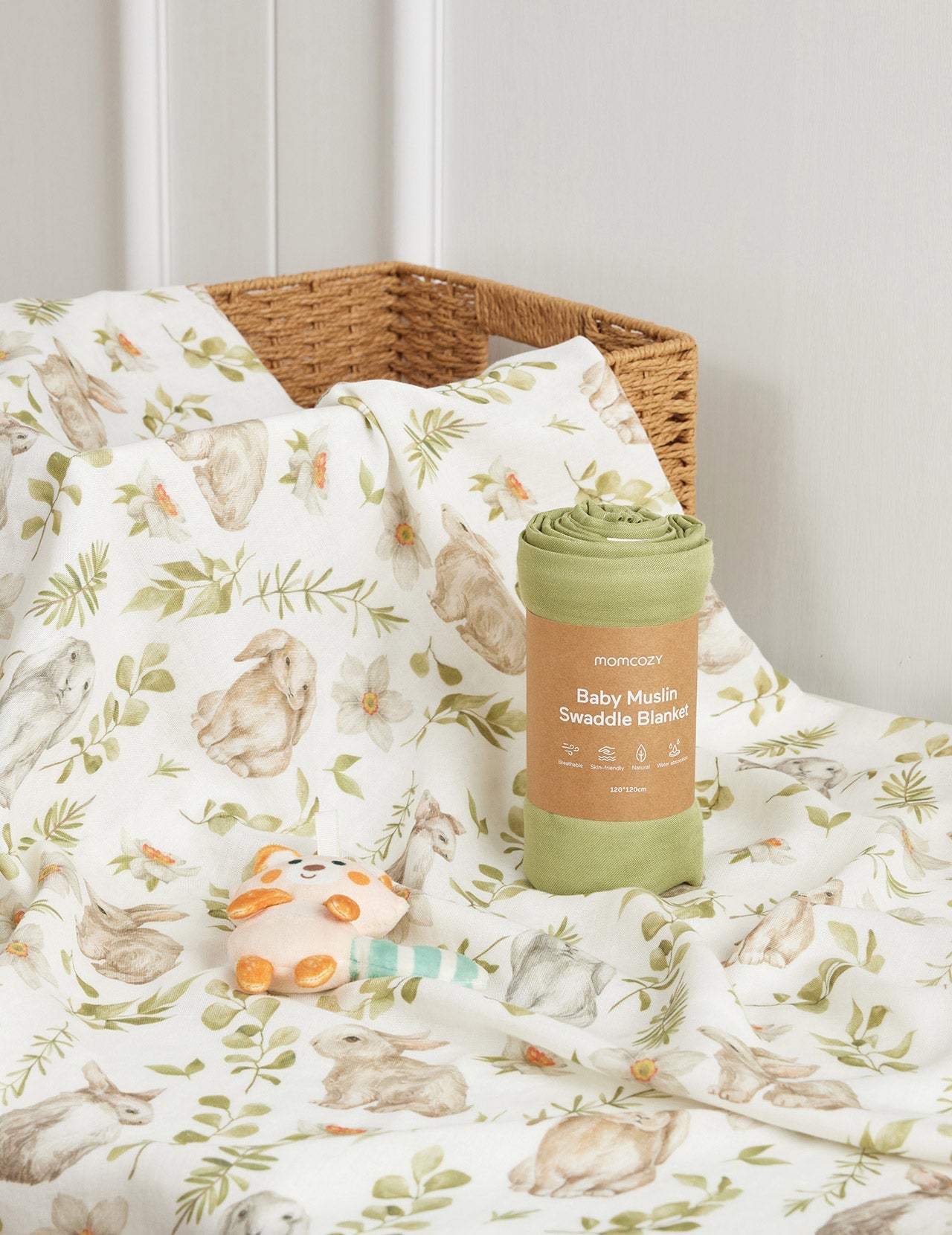 Momcozy Softness Swaddle Blankets -  Rabbit Green (2 Pack)