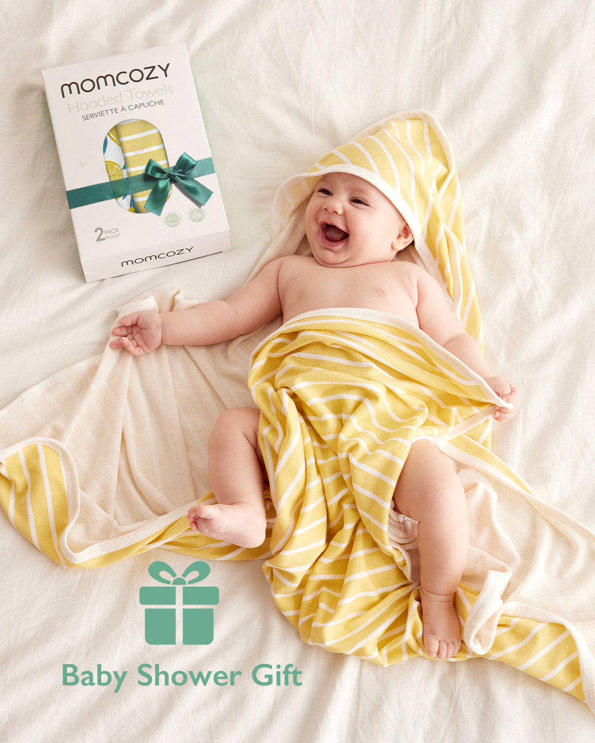 Momcozy Baby Hooded Towel - Lemon Leaves, 2-Pack