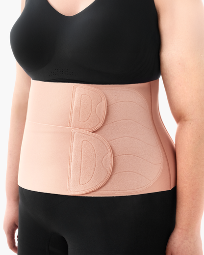 Momcare Bundle: PureHug Baby Carrier Khaki Color and Postpartum Petite Belly Band