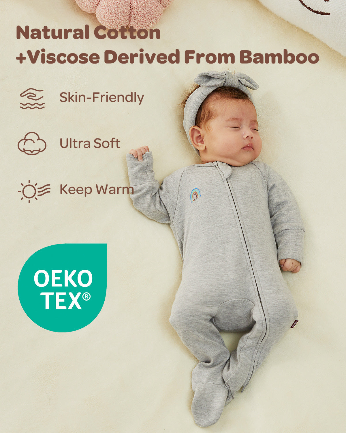 Momcozy Boy Girl Baby Pajamas - Newborn Sleepers - Dull Brown & Pinkish Grey