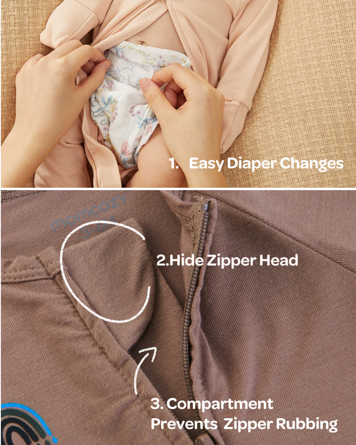 Momcozy Boy Girl Baby Pajamas - Newborn Sleepers - Dull Brown & Pinkish Grey