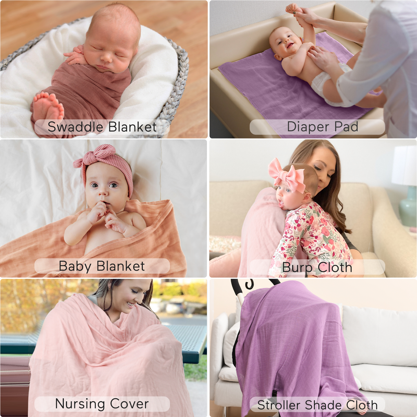 Momcozy Softness Swaddle Blankets -  Pink Purple (4 Pack)