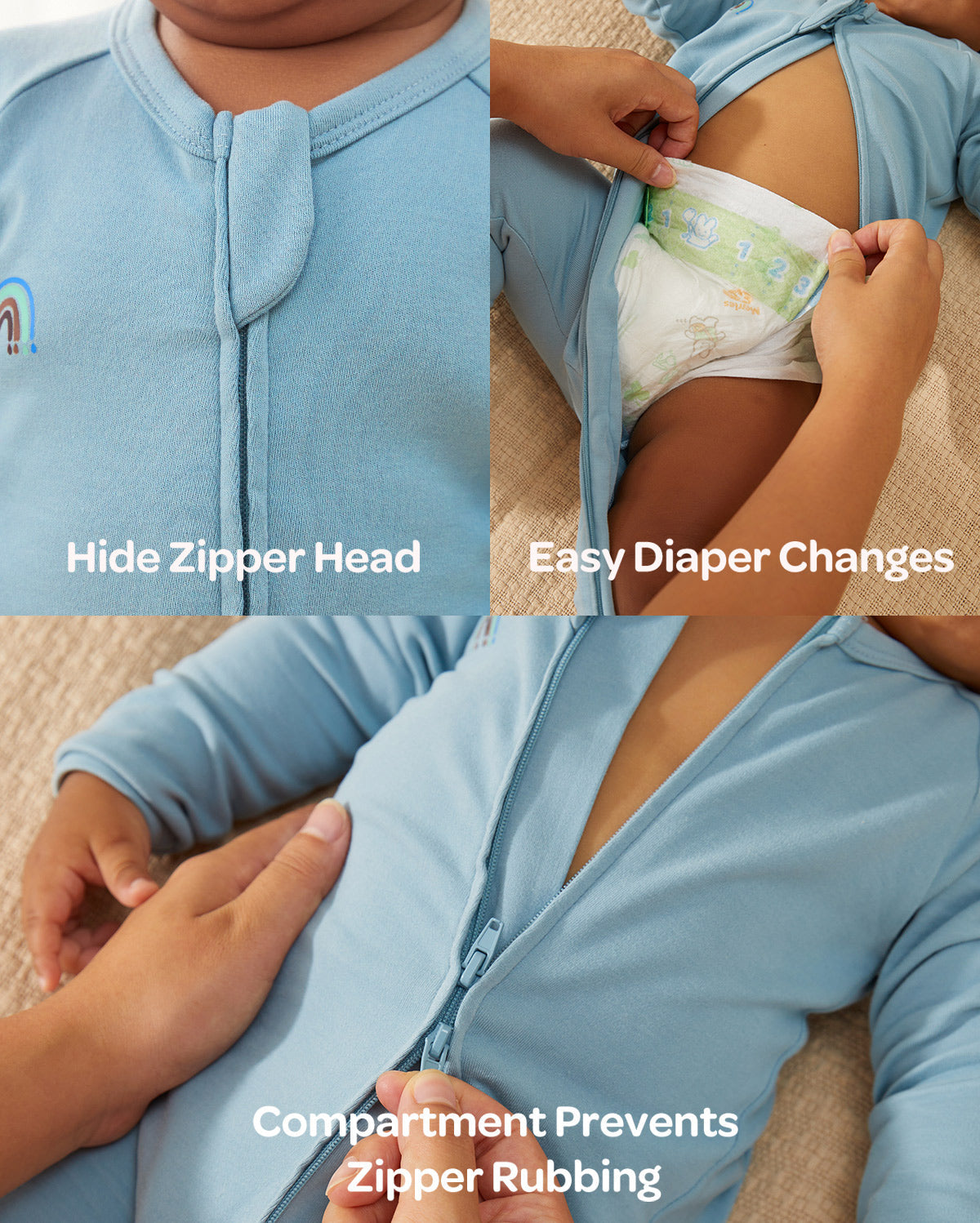 Momcozy Boy Girl Baby Pajamas - Newborn Sleepers - Blue & Grey