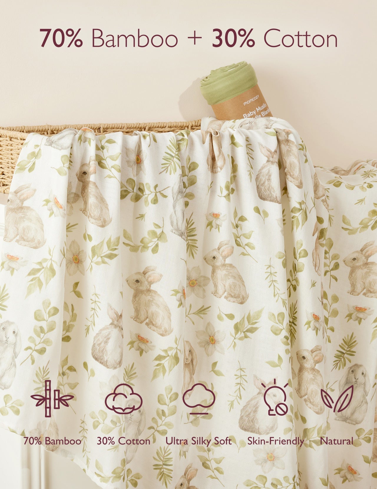 Momcozy Softness Swaddle Blankets -  Rabbit Green (2 Pack)
