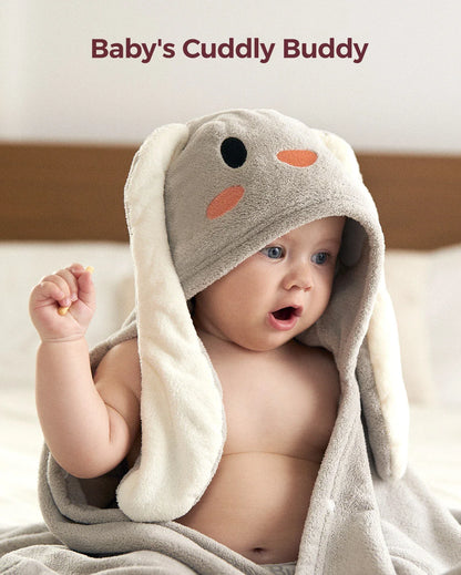 Momcozy Coral Fleece Hooded Baby Towel - Giraffe and Rabbit