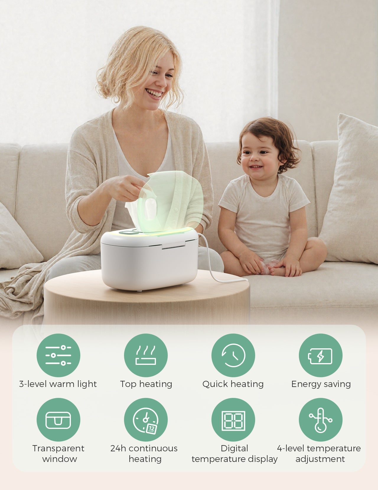 New Large Capacity Baby Wipe Warmer Compatible with 100pcs