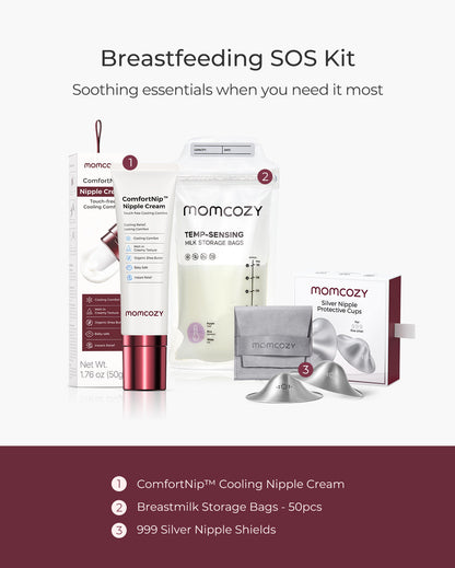Breastfeeding Essentials Bundle: Nipple Cream, Silver Nipple Shields & Milk Storage Bags