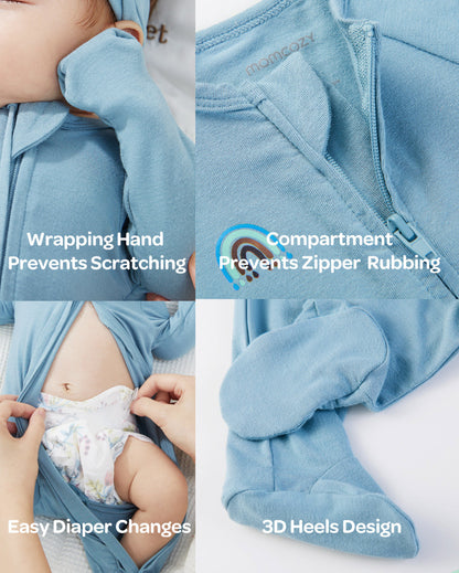 Momcozy Boy Girl Baby Pajamas - Newborn Sleepers - Blue & Grey