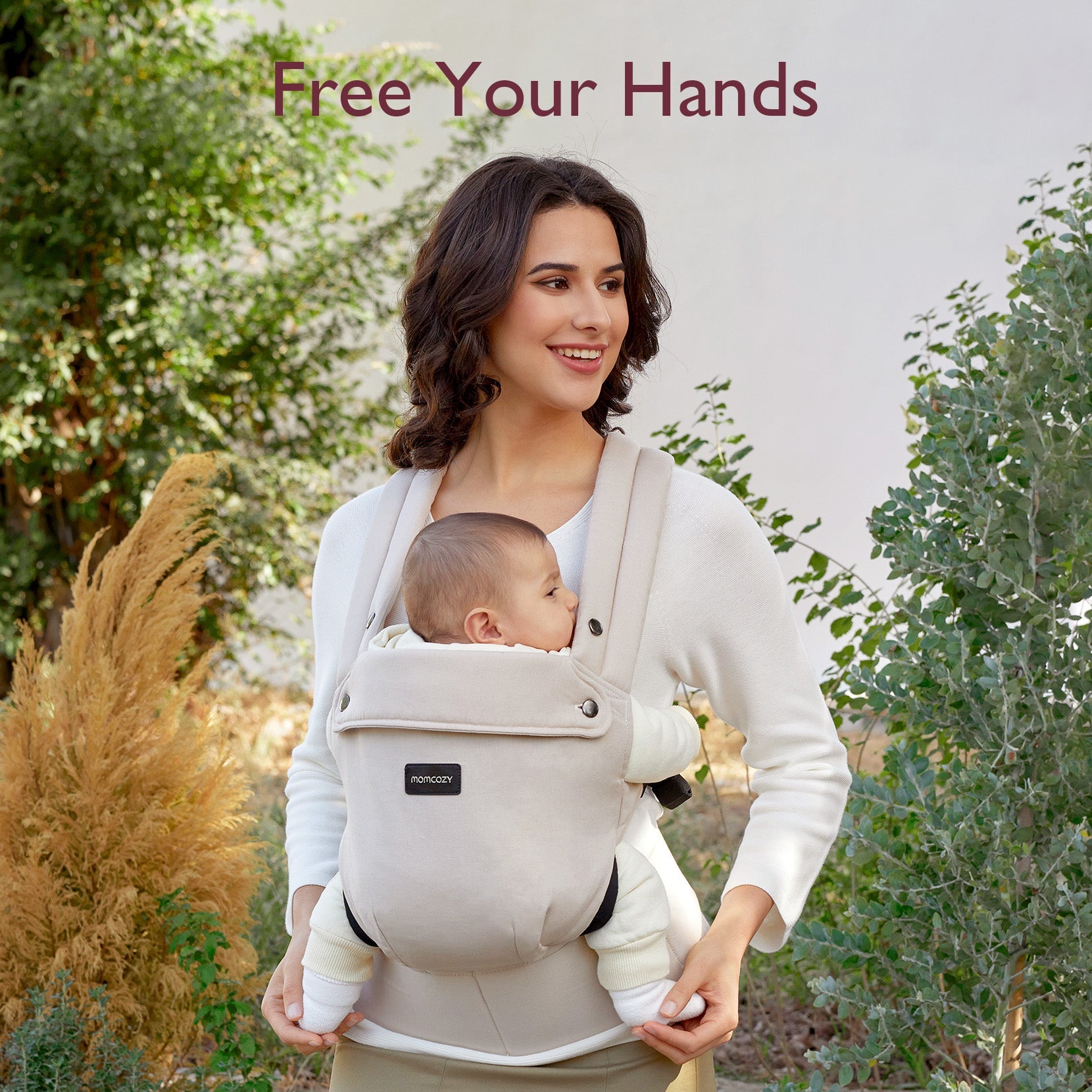 Momcare Bundle: PureHug Baby Carrier Khaki Color and Postpartum Petite Belly Band